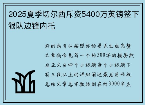 2025夏季切尔西斥资5400万英镑签下狼队边锋内托 2025夏季切尔西斥资5400万英镑签下狼队边锋内托